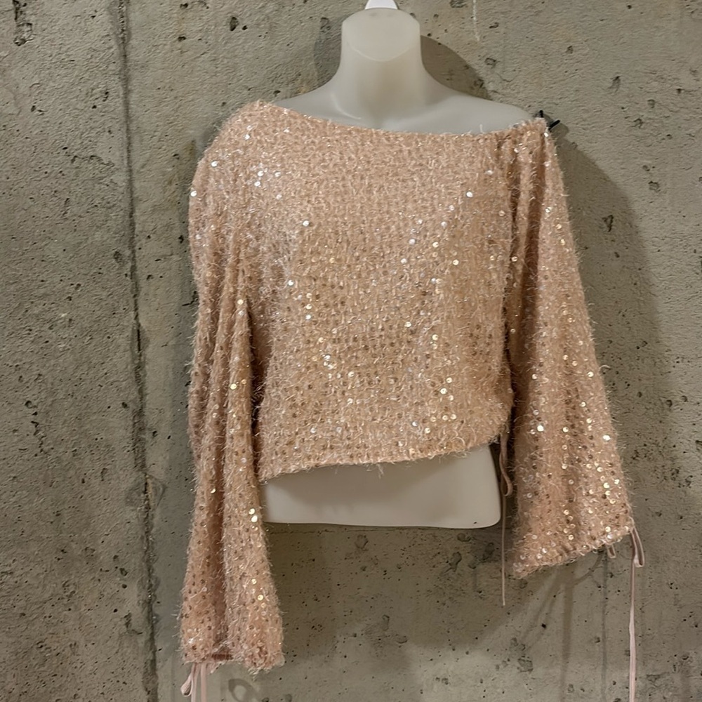 MAJORELLE Blush Sequin Knit Blouse